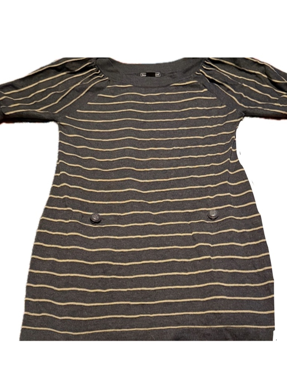 Jessica Howard Gray and Gold Sweater Dress with Button Details, Size LP
